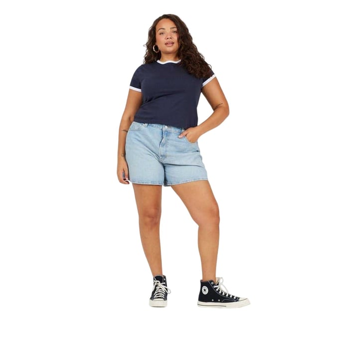 Brave Soul Dames/Dames Ringer Crew Hals Plus T-shirt (Marine, Wit)
