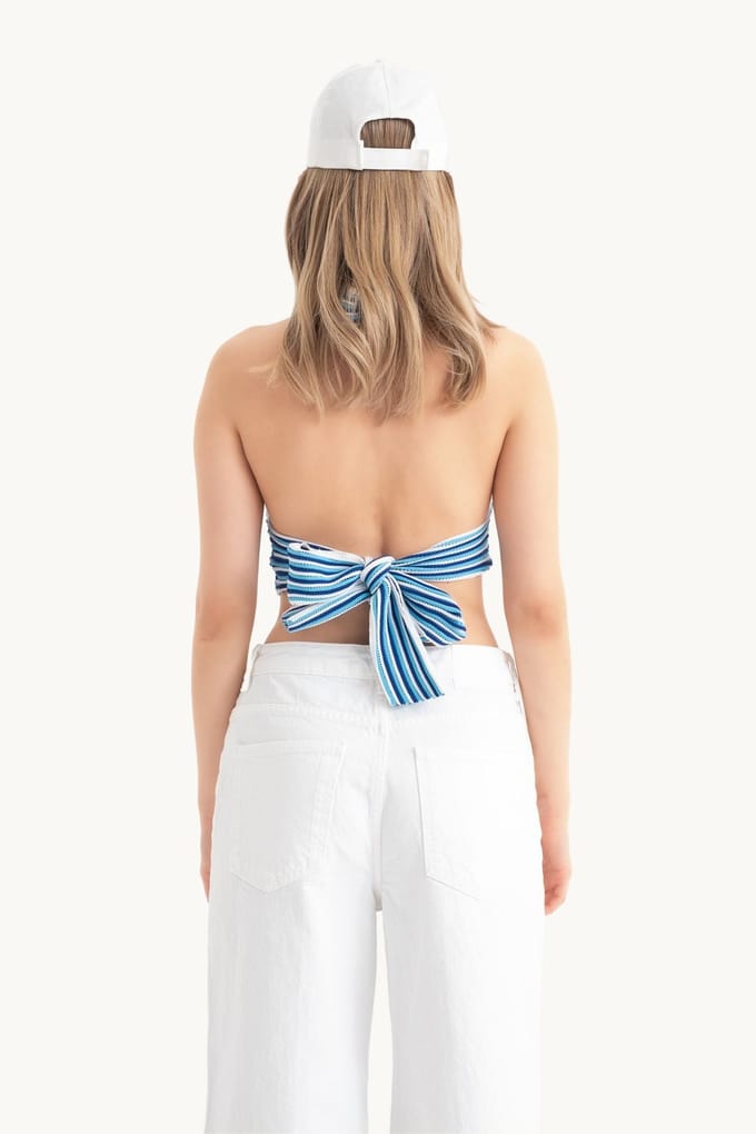 Gestreepte Diepe V-Hals Halter Rugloze Crop Top