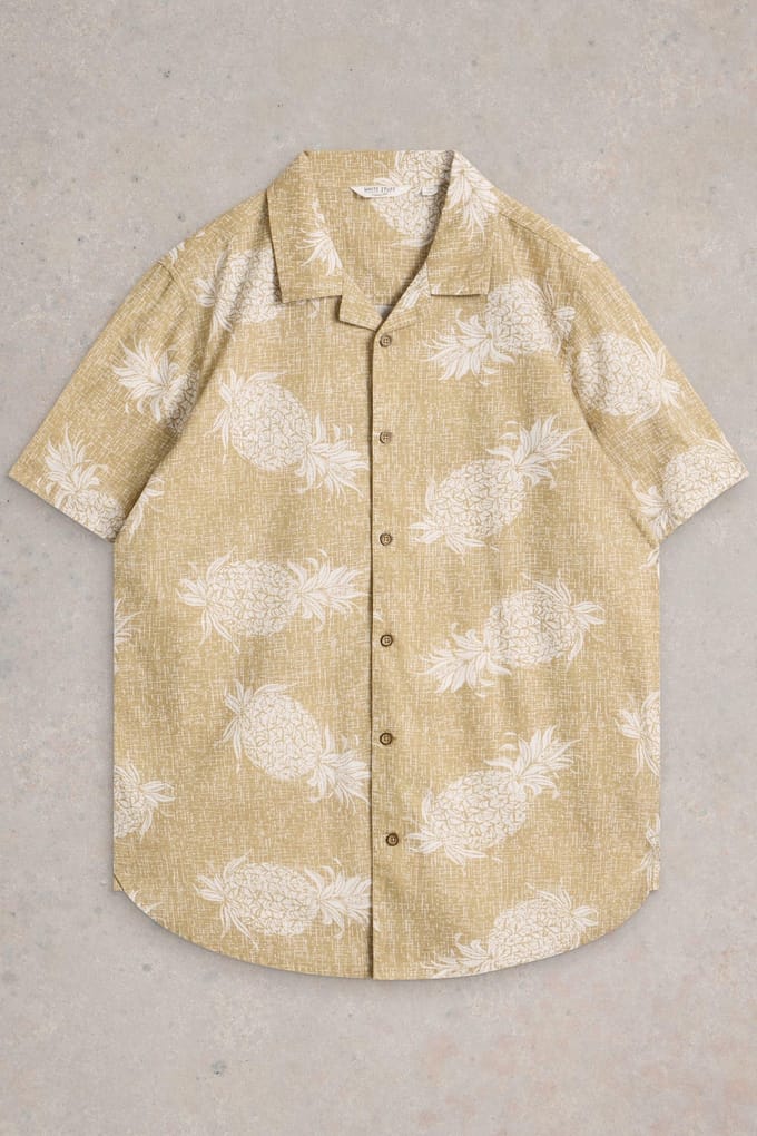White Stuff Hayle Pineapple Printed Shirt Green Print Größe: M | Casual hemden Outlet | Herren | Grün