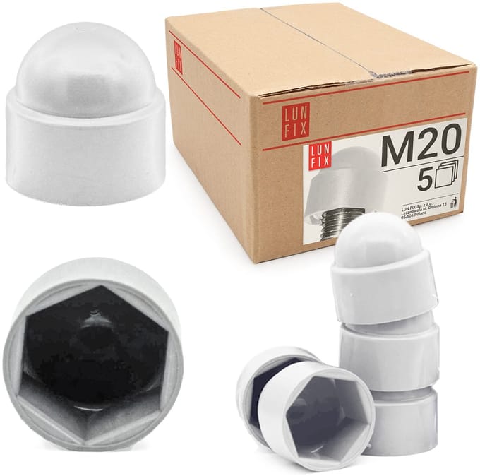 LUN FIX - Schroefkap - Zeskant Dekking - M20 - 5 Stuks - Wit - Beschermkappen