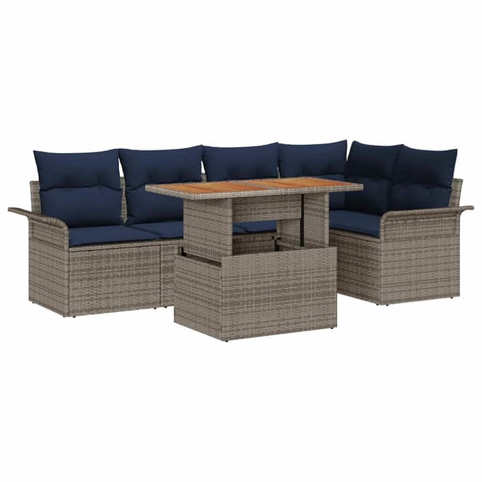 vidaXL - Tuinbank - Set - 6 - st - Grijs - Poly - rattan