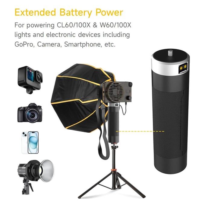 COLBOR PG99 Poignée Batterie 98WH avec Vis 1/4 Pouce Interface D-Tap Type C Batterie Intégrée de Grande Capacité Alimentation noir