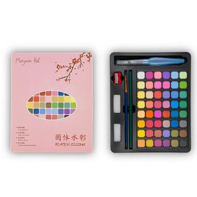 Ensemble de peinture à l'aquarelle avec pinceau, ensemble de dessin Portable à pigments solides pour artiste, papeterie cadeau, fournitures d'art 48 color gray