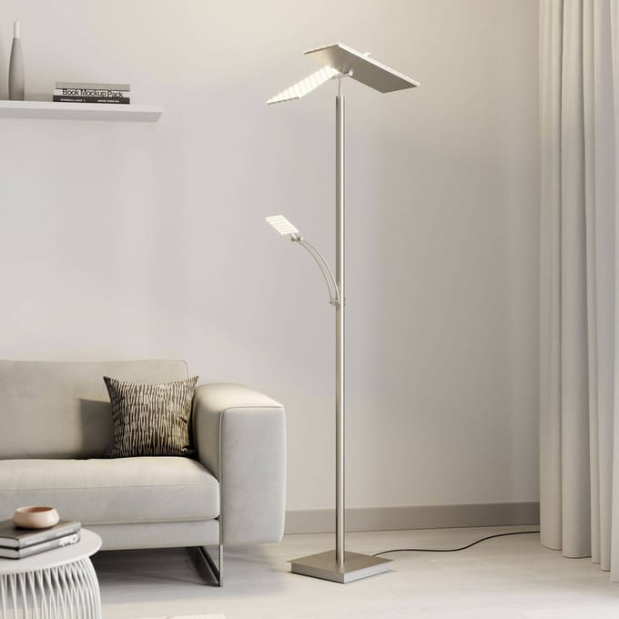 Lucande LED vloerlamp Parthena, nikkel, metaal, 180 cm