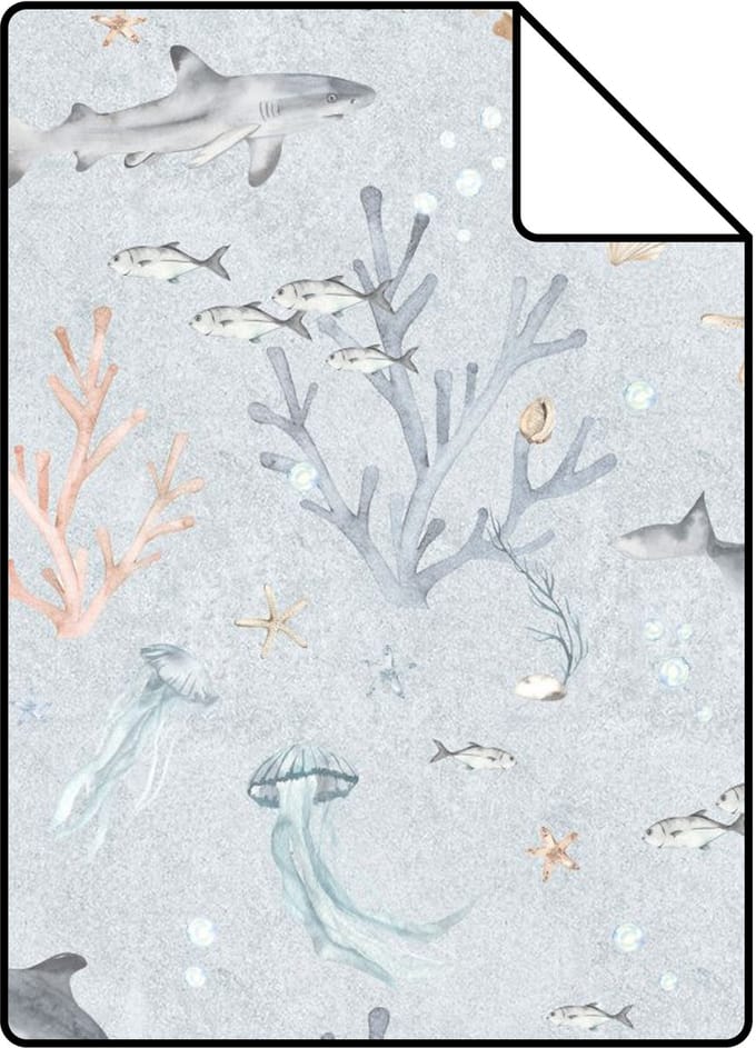 Proefstaal ESTAhome behang onderwaterwereld blauw - 26.5 x 21 cm - 131259-S
