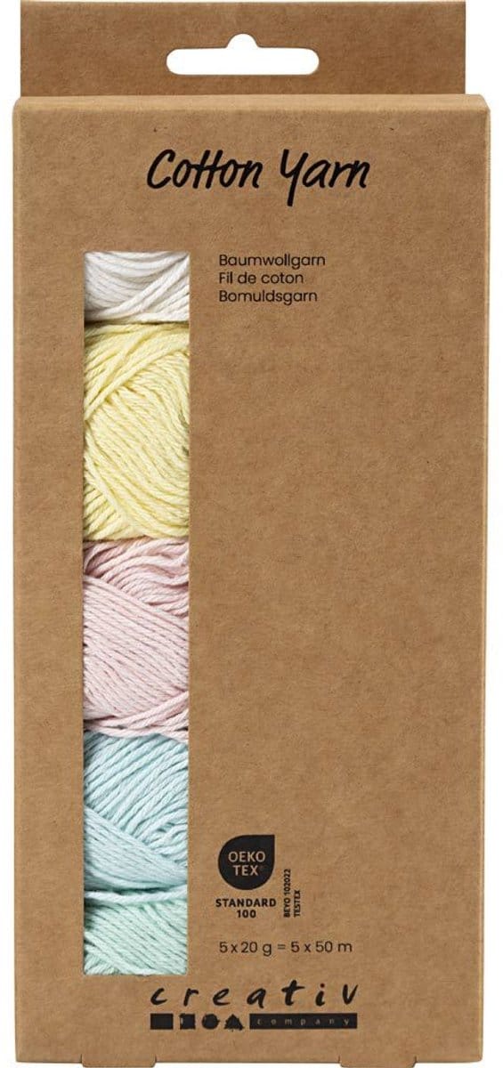 CC Cotton Yarn, no. 8/4, L: 5x50 m, pastel colours, 5x20 g/ 1 pack