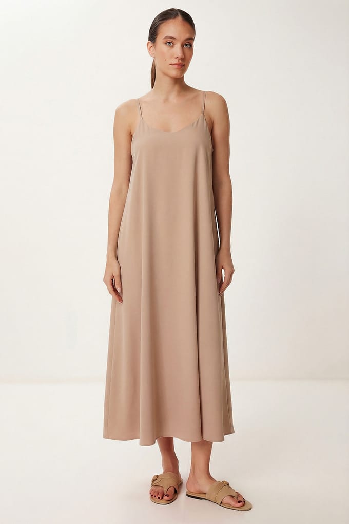 Losse Pasvorm Midi-jurk met U-hals