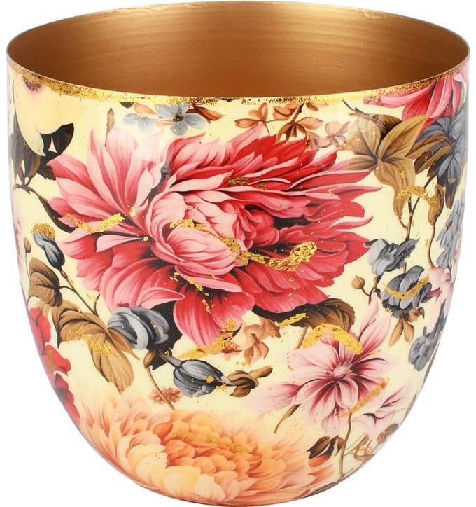 Dekoratief | Bloempot 'Blooming Bouquet', wit/goud, metaal, 17x17x18cm | A258055