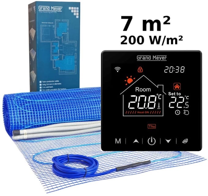 Elektrische vloerverwarmingsset 7 m², 200 W/m² + SN-20 Wi-Fi programmeerbare thermostaat