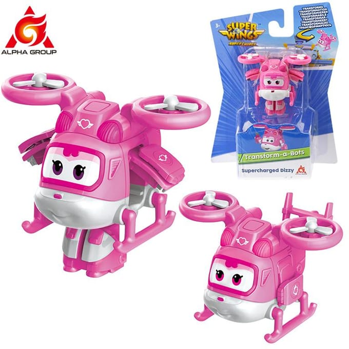 Super Wings Mini Dizzy Transform Robot naar Vliegtuig in 3 Stappen 2 Inch Vervorming Actiefiguren 2 Modi Transformerende Kinderspeelgoed