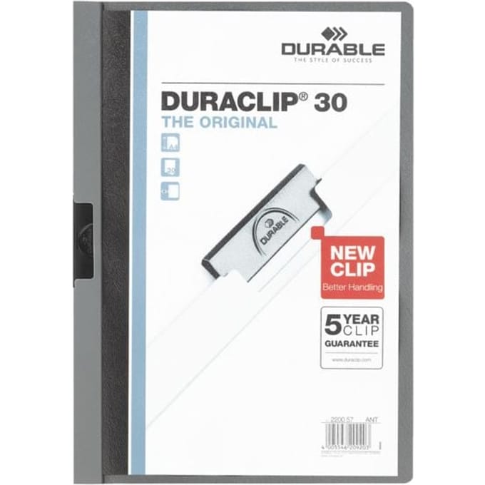 Klemmap Durable Duraclip A4 3mm 30 vellen antraciet/grijs