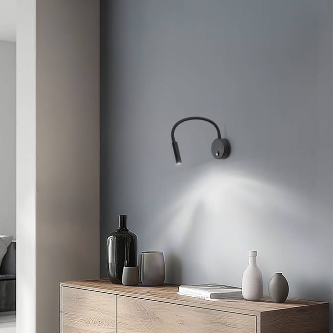 TK Lighting Wandlamp Lagos, 45 cm, zwart, leeslamp, verstelbaar, G9
