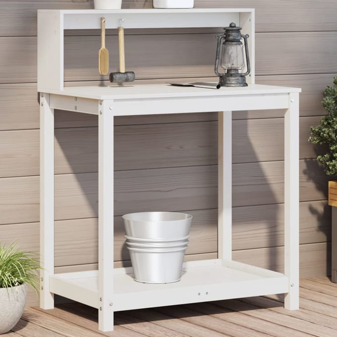 vidaXL - Oppottafel - met - schappen - 82,5x50x109,5 - cm - massief - grenenhout - wit