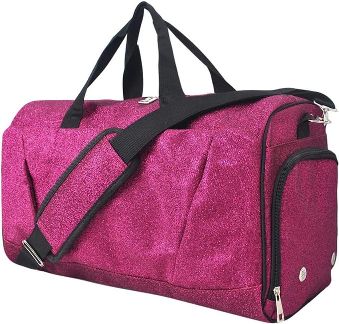 Glitter sporttas met schoenenvak - roze glitter gymtas