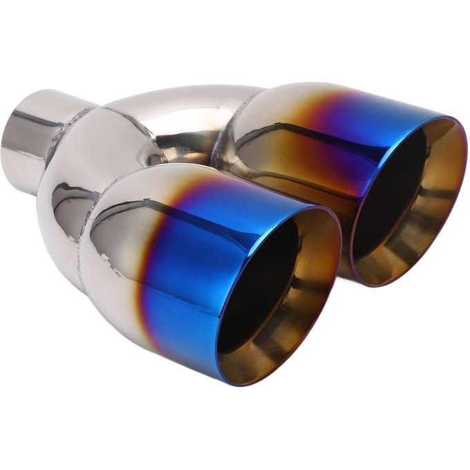 Dubbele Uitlaatpijp 2,4 inch Inlaat 4 inch Uitlaat 9,6 inch Lengte Blauw Gekleurde Afgeschuinde Auto Uitlaatpijp blue