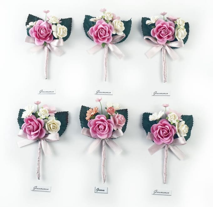Boutonniere Set - Bruiloft Rozen - Feestelijke Decoratie - Set van 6 - 6x12 cm - Roze