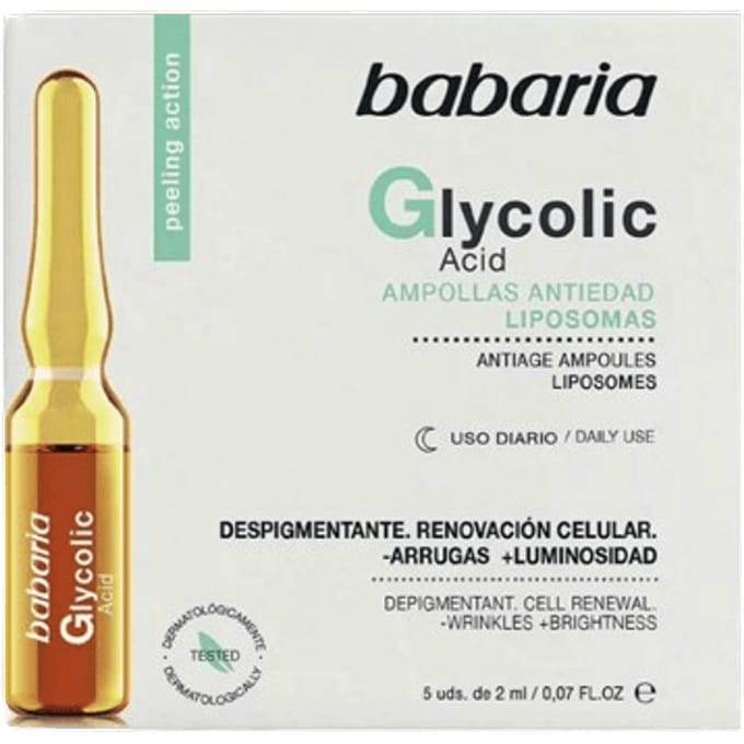 Ampoules Anti-Âge - BABARIA - Acide Glycolique - 5 Unités - 2 ml - Sans Parabène
