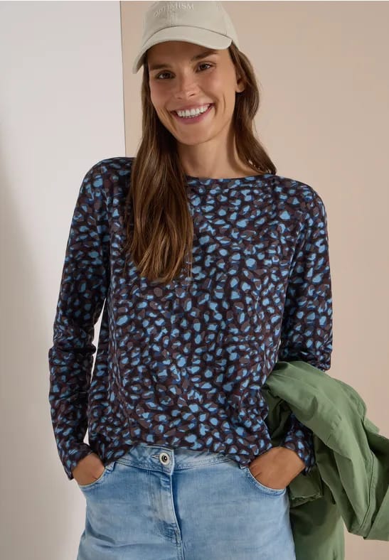 Shirt met boothals en patchworkpatroon