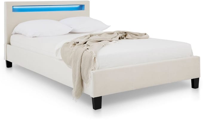 Gestoffeerd bed LASHIO 120x200 cm met led-verlichting – crèmewit