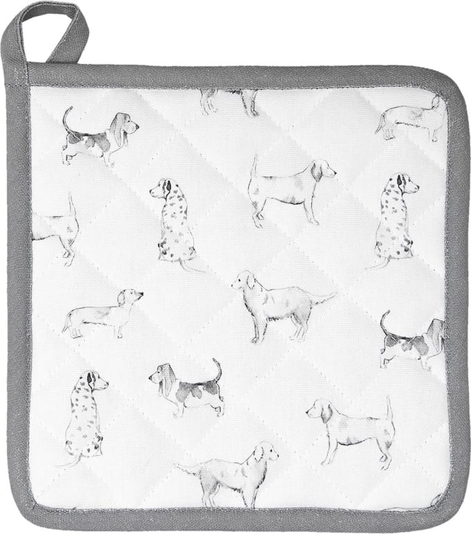Clayre & Eef Pannenlap 20x20 cm Wit Grijs Katoen Vierkant Teckel Afgiet Pannenlap