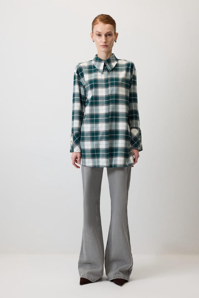 Touché Privé - Geruite blouse met brede manchetten - Groen - Dames