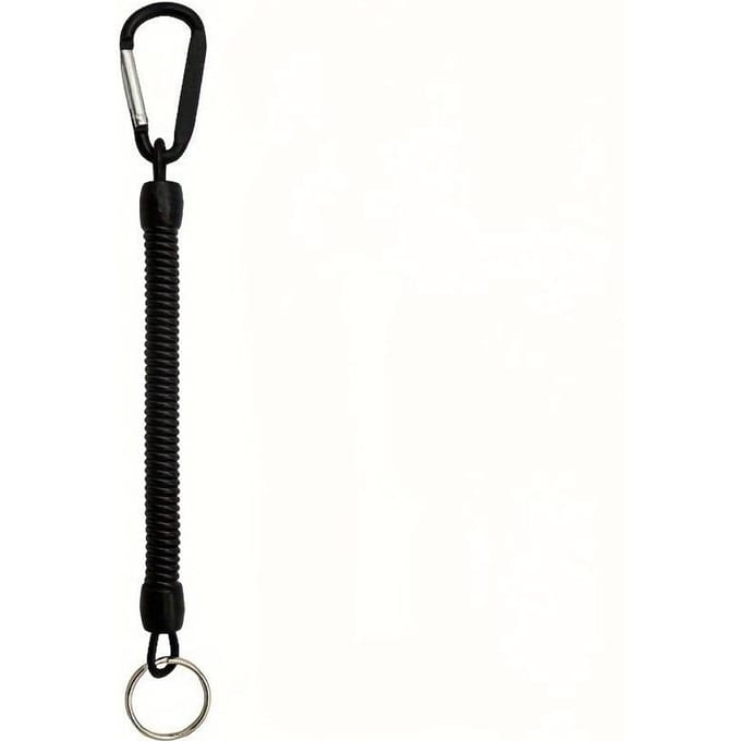 Zwarte sleutelhanger met spiraalveer en uitschuifbare polsband, verstelbaar van 21,49 cm tot 119,38 cm, ingebouwde stalen draad, draagvermogen tot 6,8 kg. black