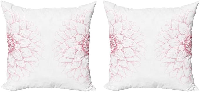 ABAKUHAUS Dahlia-bloem kussenhoezen – set met 2x45x45 cm – wit/roze