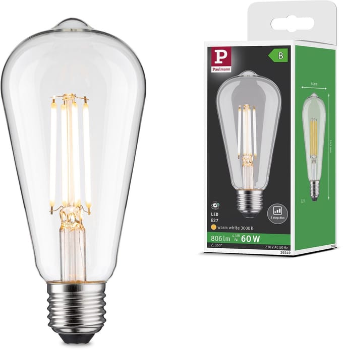 Efficient-Line Filament 230 V LED-kolf ST64 E27 806lm 4,3W 3000K dimbaar Helder
