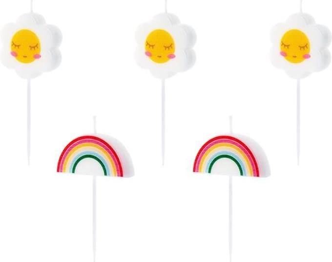PartyDeco - Taartkaarsjes set 5st. - Regenboog