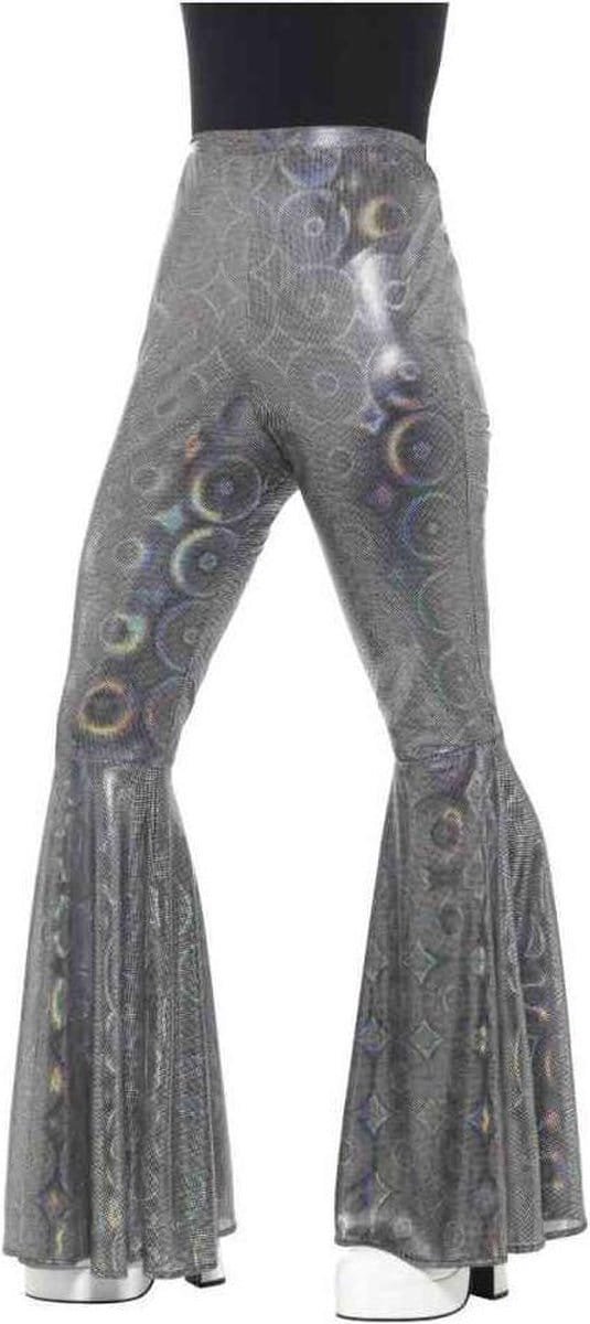 Smiffys - 70s Disco Flared Costume pants - S/M - Zilverkleurig