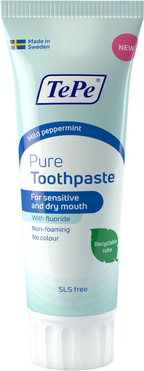 TePe - Tandpasta Pure Mild Peppermint - 12 x 75 ml - Voordeelverpakking