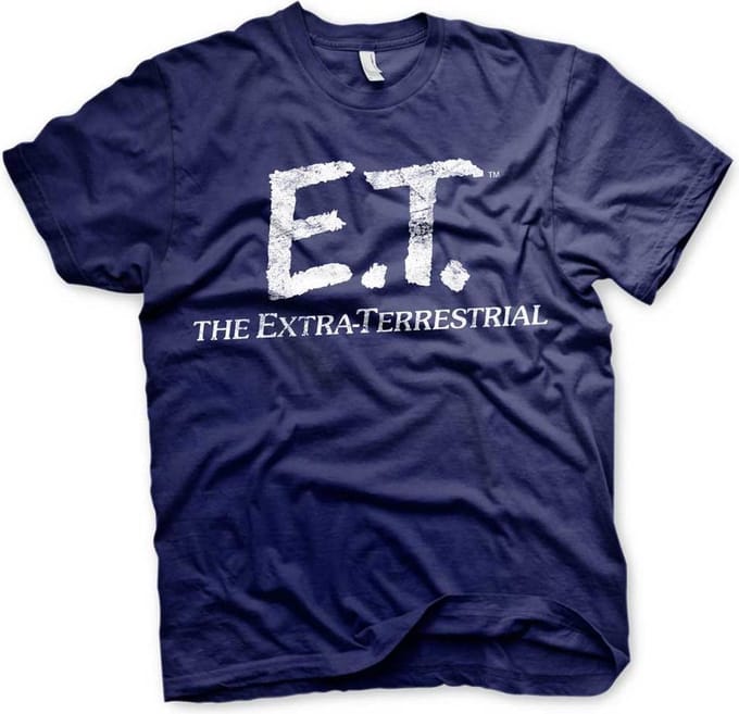 E.T. Heren Tshirt -L- Extra-Terrestrial Distressed Logo Blauw
