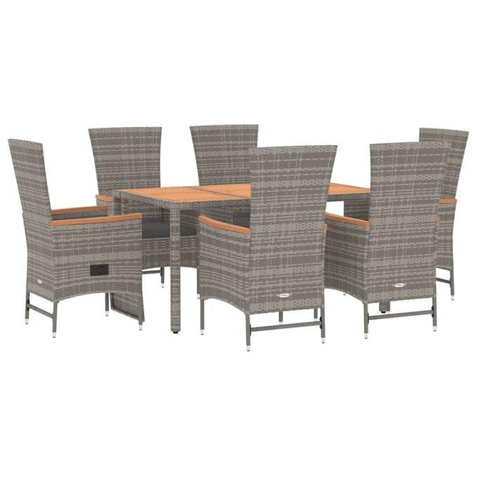 vidaXL - 7-delige - Tuinset - met - kussens - poly - rattan - grijs