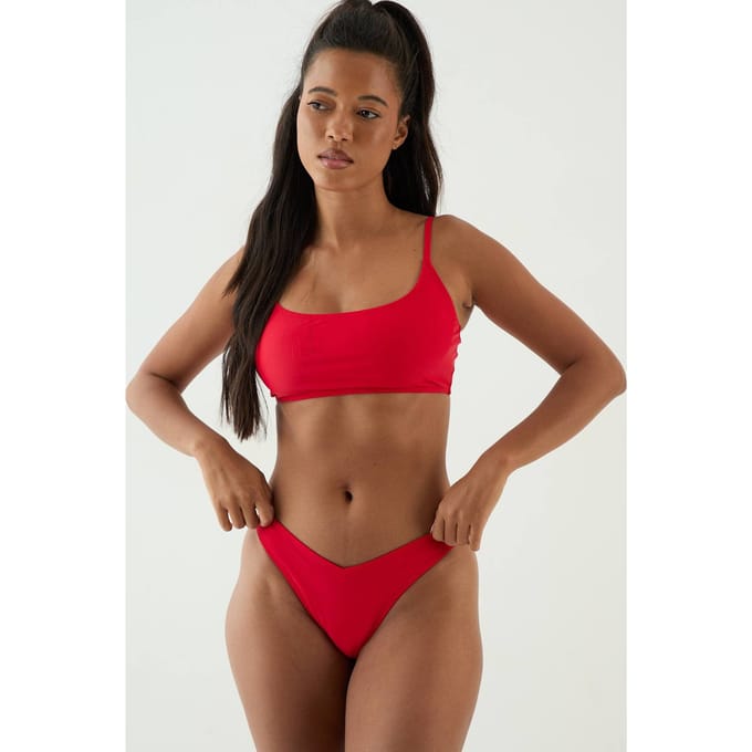 Dames Dsgn Studio Gestreept Bikinibroekje Met V-voorkant | Chilli | Maat: 10