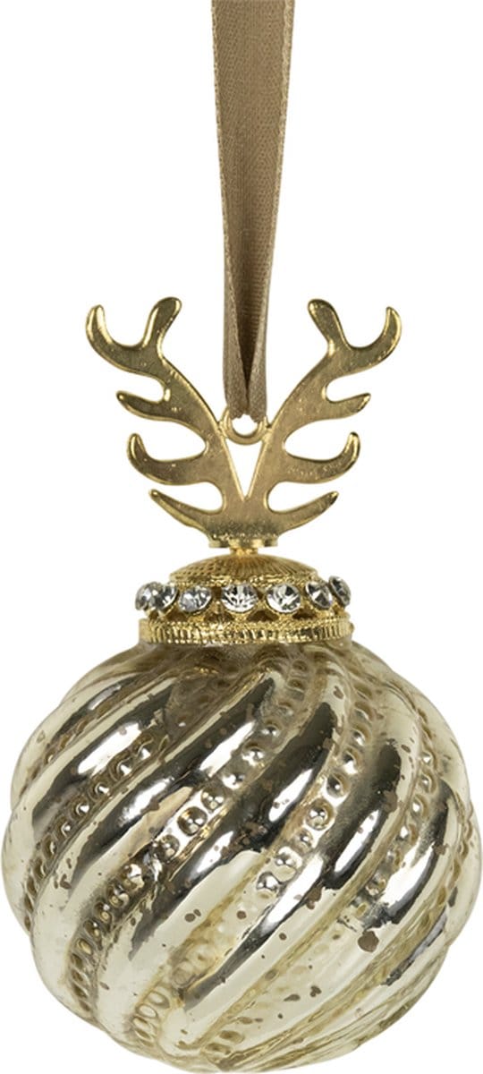 Kerstbal gewei glas goud Ø8cm