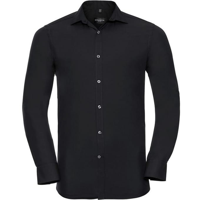 Russell Collection Heren Ultimate Stretch Shirt met Lange Mouwen (Zwart)