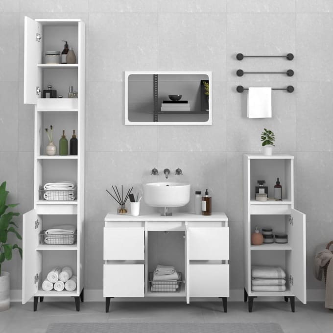 vidaXL - 3-delige - Badkamermeubelset - bewerkt - hout - wit