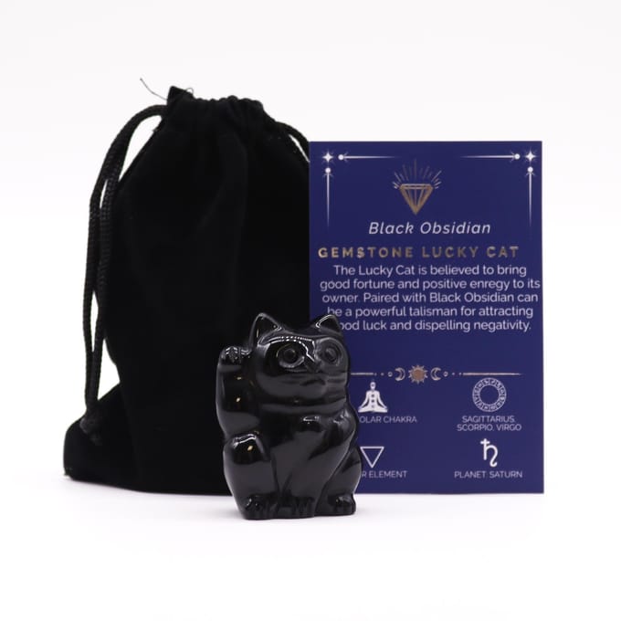 Edelsteen Gelukskat - Zwarte Obsidiaan 50x35x25mm