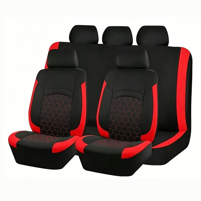 Universele Autostoelhoezen, 9 stuks PU Leer Beschermers voor Voor- en Achterbank, Volledige Set Autostoelhoezen, Voorstoelen rood