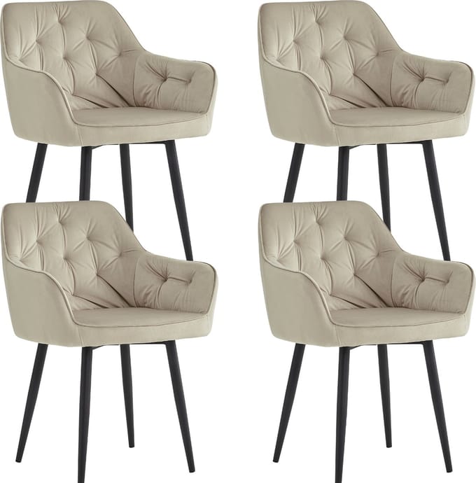 Colenis® - Iris Eetkamerstoel - Beige - Set Van 4 - Fluweel - Velvet - Design - Met armleuning