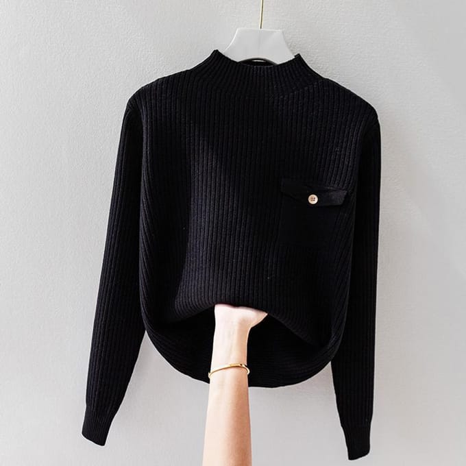 Basis shirt met hoge hals voor dames Losvallende winterse binnenpullover Gebreide trui Casual top voor dames 3XL black