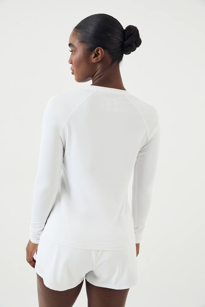 Dames DSGN Studio Loose Fit Mesh Insert Lange Mouwen T-Shirt | White | Maat: Large