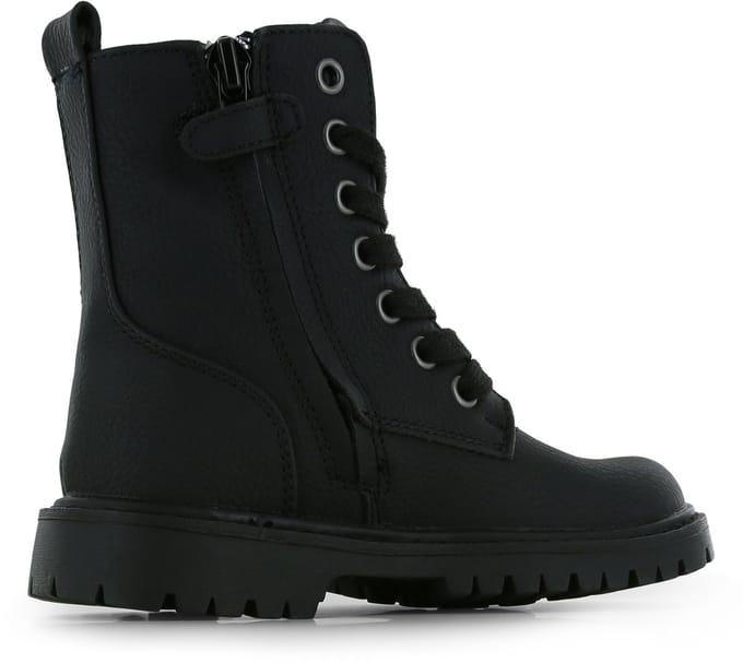 Go Banana's Zwarte Bikerboot - Veterschoen Kind - Meisjes - Black - Microfiber Leer - Maat 26