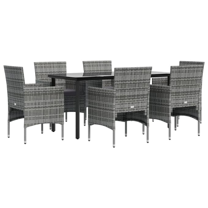 vidaXL - 7-delige - Tuinset - met - kussens - grijs - en - zwart