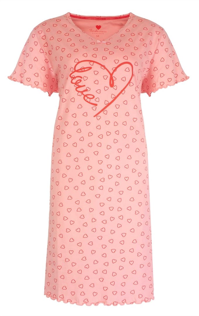 Tenderness Dames Nachthemd - Hartjes - 100% Katoen - Roze - Maat 3L