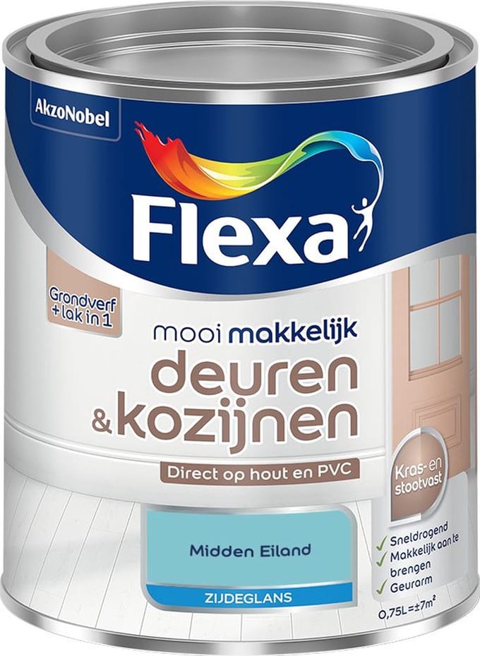 Flexa - Mooi Makkelijk Deuren & Kozijnen Zijdeglans - Midden Eiland - Mengverf - 750 Ml