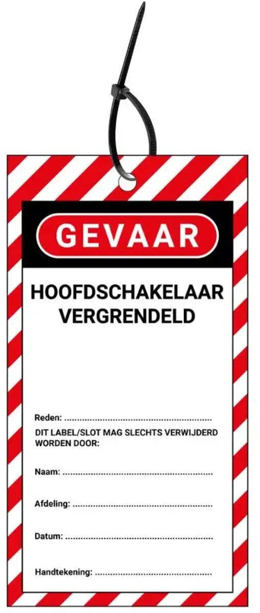 LOTO tags hoofdschakelaar vergrendeld NL - 10 stuks - inclusief tiewraps