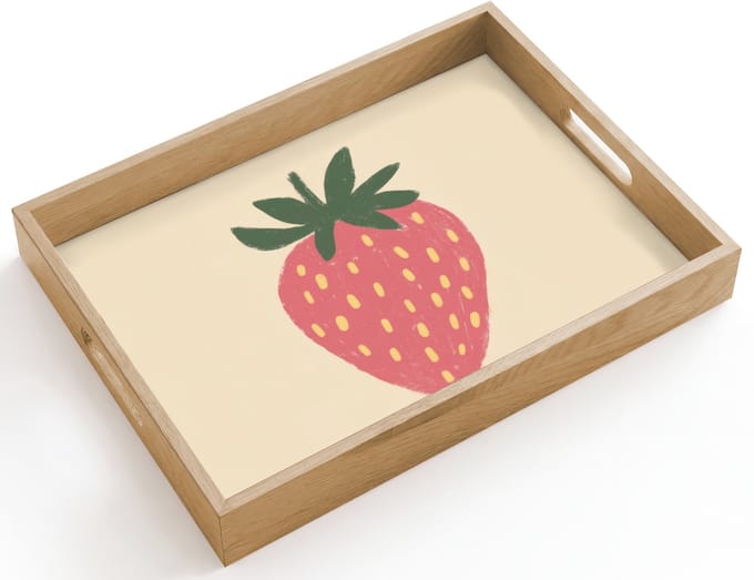 Dienblad hout 40x30 cm - Schootdienblad - Aardbei - Minimalistisch - Rood - Fruit - Borrelplank rechthoek - Plateau dienbladen