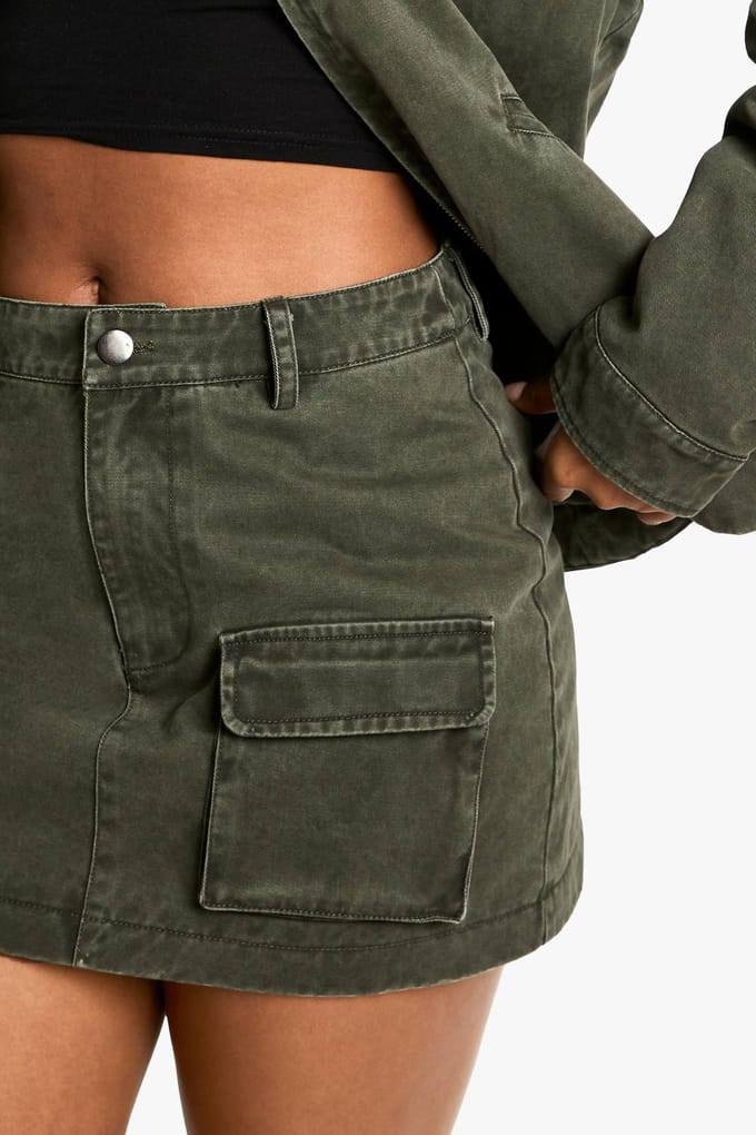 boohoo Dames Twill Washed Mini Skirt | Khaki | Maat: 8