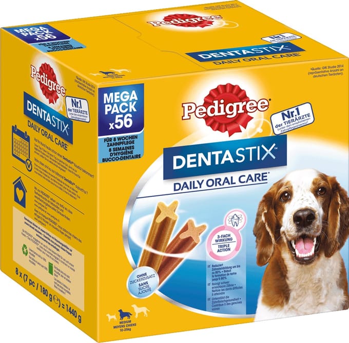 Pedigree Hondensnack Tandverzorging DentaStix Medium Dog Multipack (8 x 7) 1,44 kg